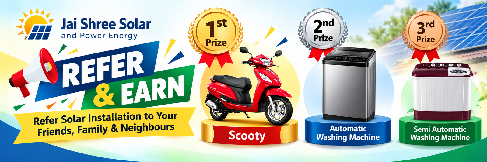 Jai Shree Solar Refer and Earn: Win a Scooty, Washing Machine or Mixer and Juicer